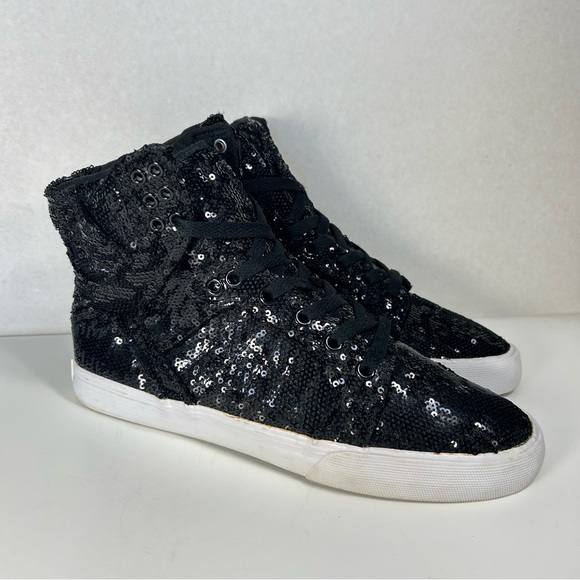 SUPRA Skytops Sparkly Sequin Hi Tops Black Sneakers Shoe SW12029; Women’s Sz 8.5 - Picture 4 of 16